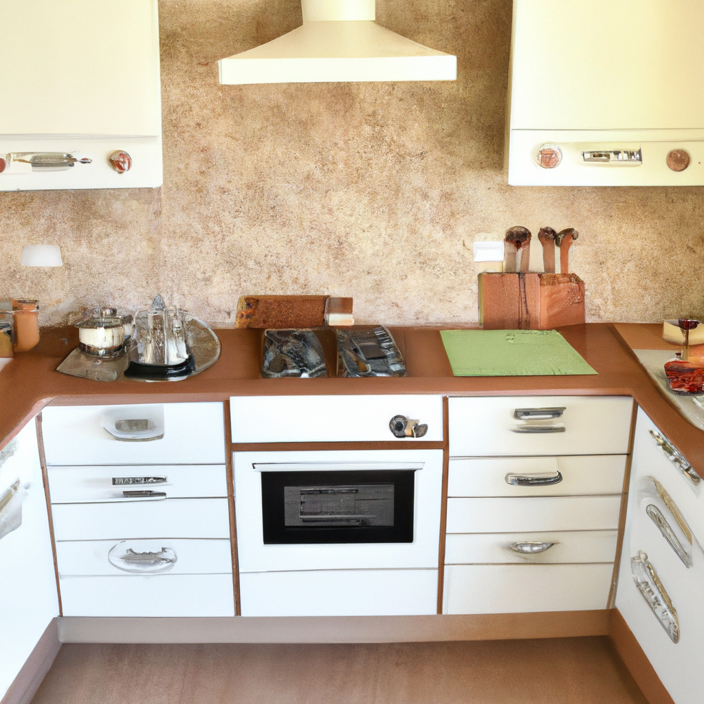 Minimalist pizzeria kitchen with stone oven, fresh dough balls, and neatly arranged ingredients on a stainless counter